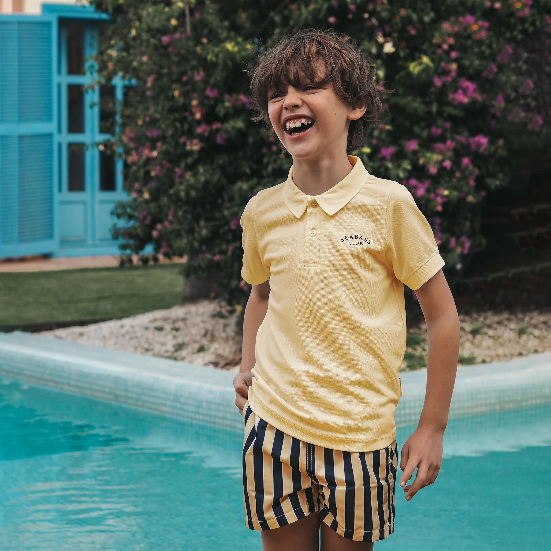 Jungs UV Badeshort Sorrento - Blau Gelb Gestreift