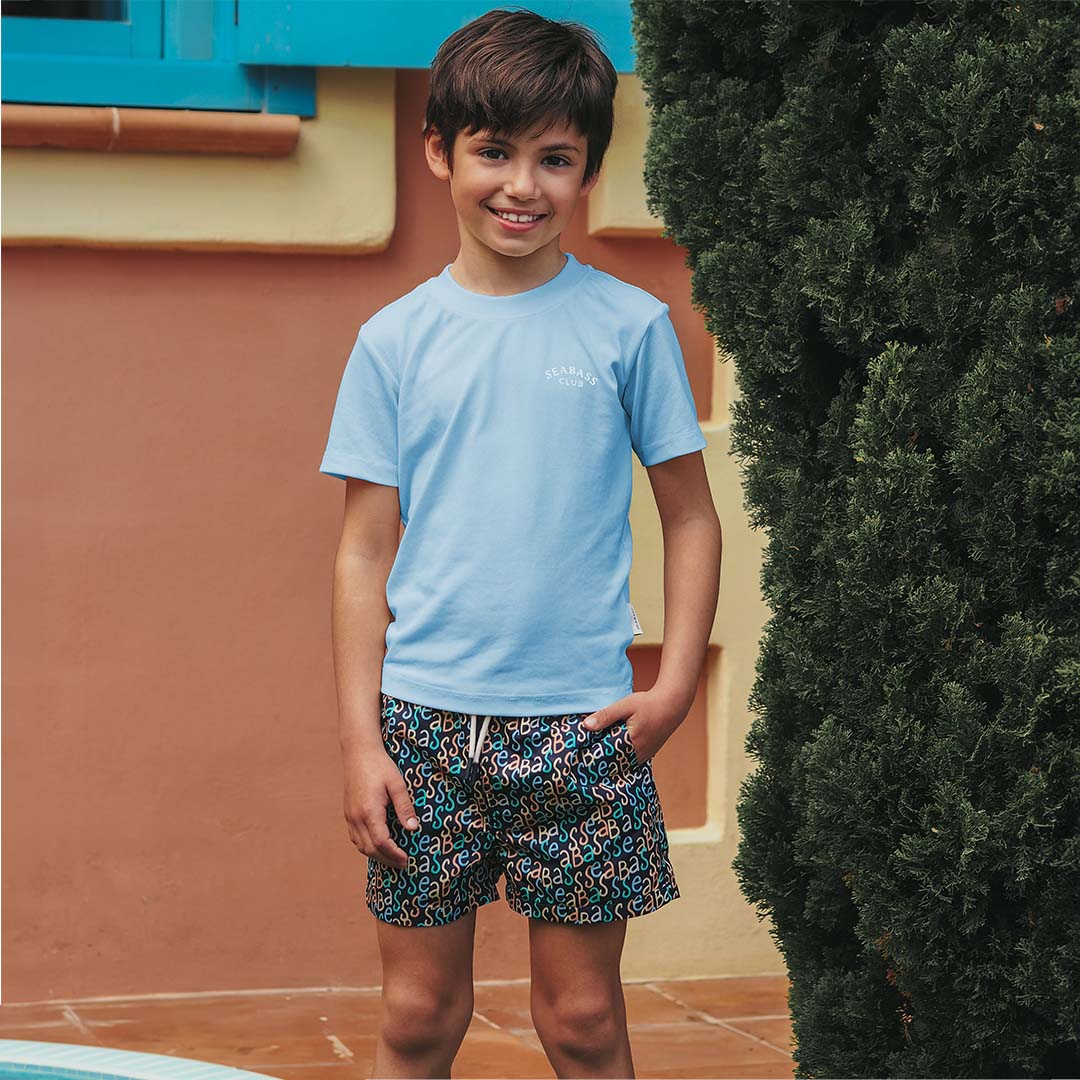 Jungs UV Badeshort Hollywood - Marineblauer Logodruck