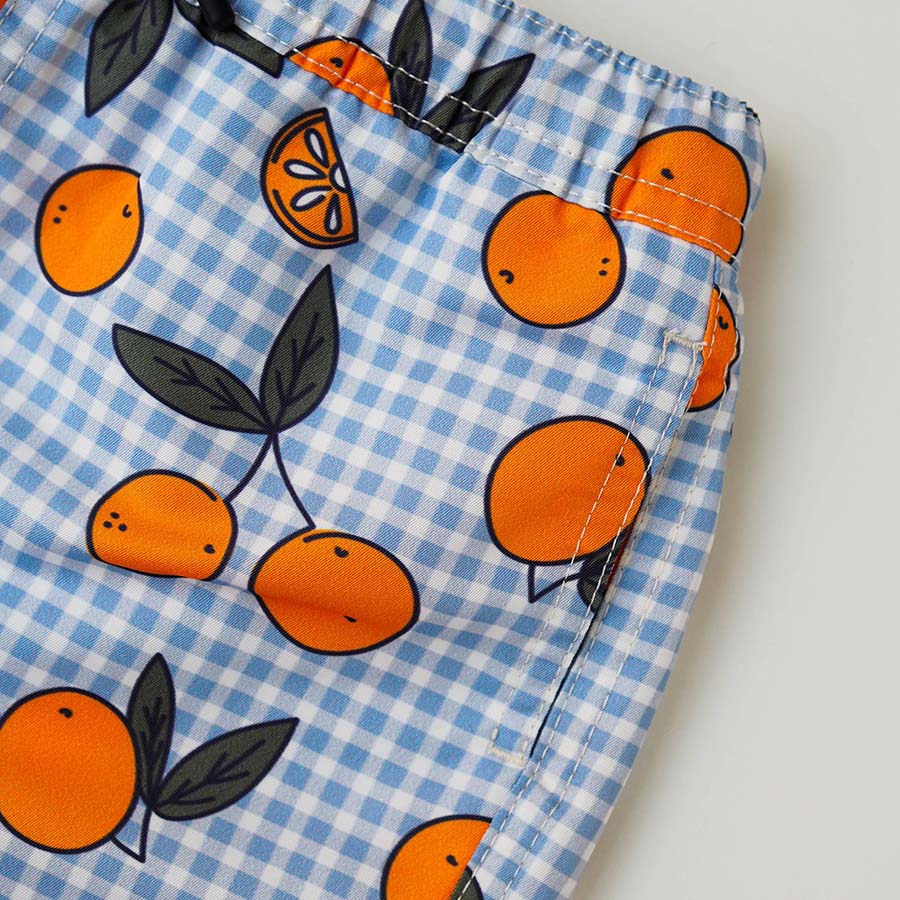 Männer UV Badeshort Corsica - Orange Blau kariert