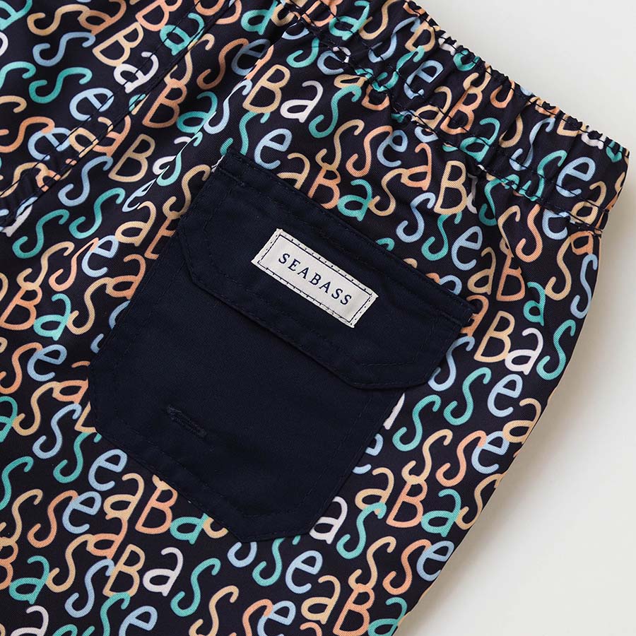 Männer UV Badeshort Hollywood - Marineblauer Logodruck
