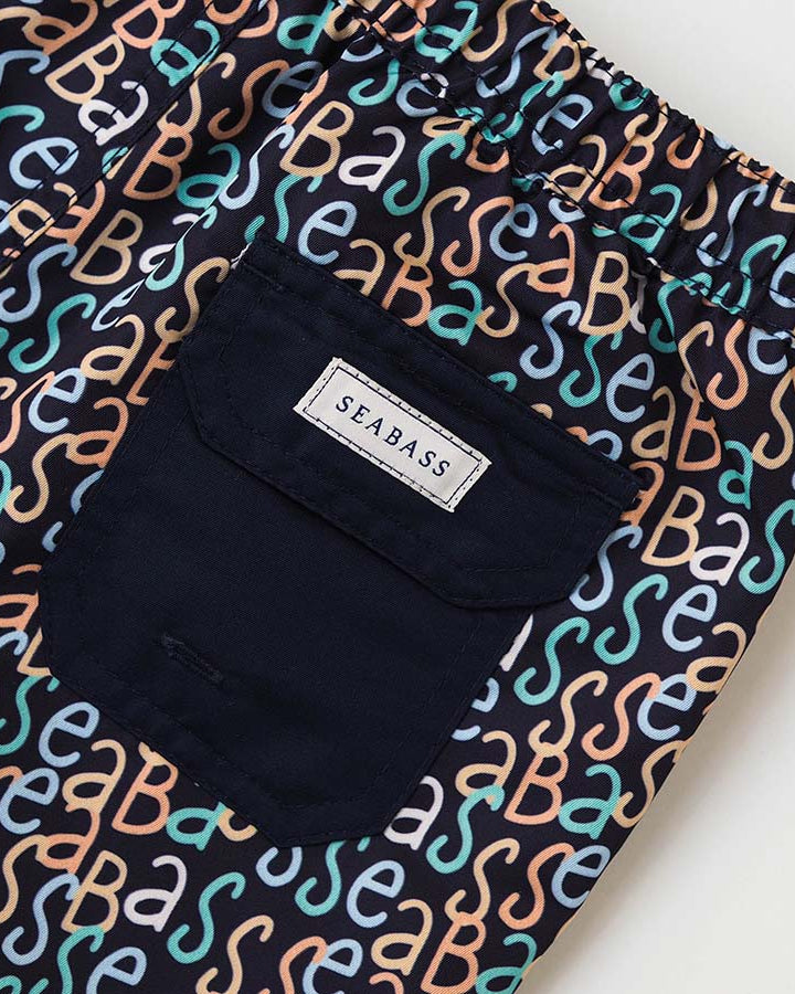 Jungs UV Badeshort Hollywood - Marineblauer Logodruck