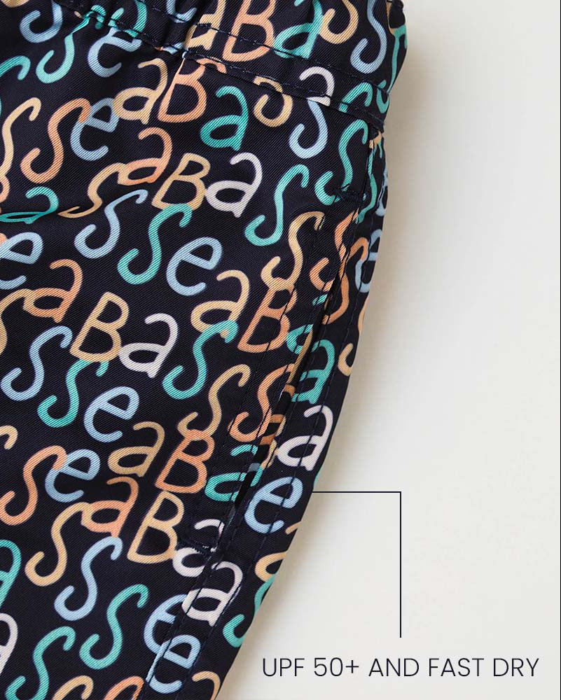 Jungs UV Badeshort Hollywood - Marineblauer Logodruck